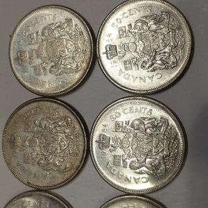 7 Canadian Silver half dollar coins